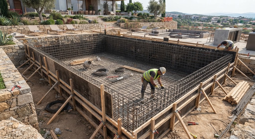 Betonarme Havuz Maliyeti 2026: Güncel Fiyatlar, Hesaplama ve Maliyeti Etkileyen Faktörler 3 Betonarme havuz demir donati ve kalip uygulamasindan bir santiye fotografi