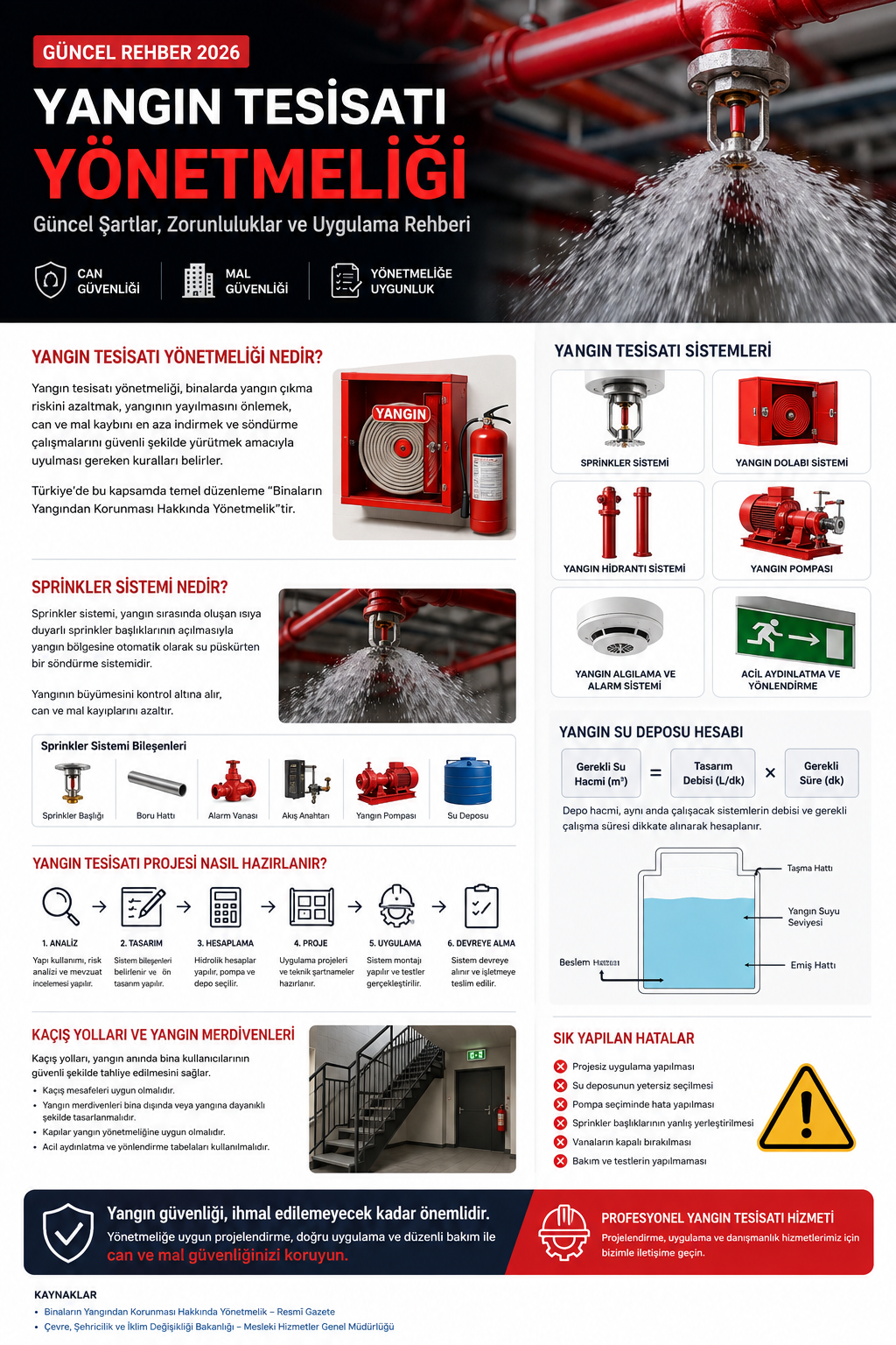 Yangin tesisati projesinde sprinkler yangin dolabi ve pompa sistemleri